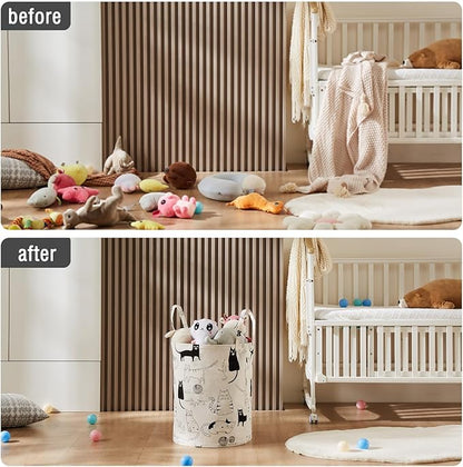 Baby Laundry Basket with Long Handles, 63L Collapsible Kids Laundry Hamper, Toy Storage Basket for Nursery, Bedroom Decor for Girls and Boys (Cartoon Cat)