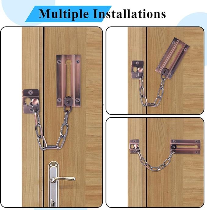 2 Pack Door Chain Lock Bronze Red, Stainless Steel Chain Locks for Inside Door, Premium Thickened with 12 Screws