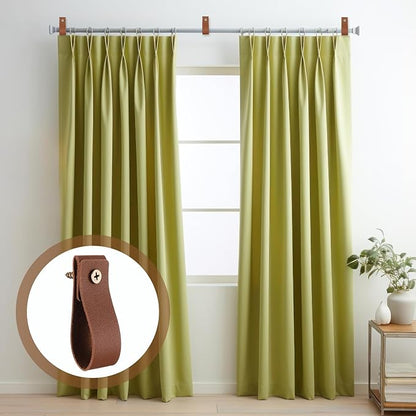 6 Pcs PU Leather Wall Hooks Curtain Rod Hanging Straps Towel Holder Hanger Cabinet Handle Loop Storage Supplies Boho Style Decor for Bathroom Kitchen Bedroom