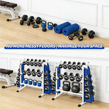 Heavy Duty Dumbbell Rack, Double-Side Extension Holder for Dumbbells & Kettlebells Home Gym Storage Rack