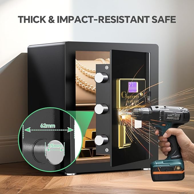 Security Safe with Digital Keypad & Alarm System - Electronic Lock Box for Jewelry Cash with Adjustable Shelves - Includes LED Light & Fireproof and Waterproof Bag(0.8/1.0/1.3/1.53/2.5Cuft)