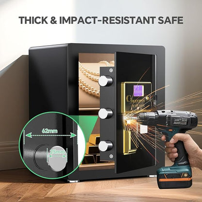 Security Safe with Digital Keypad & Alarm System - Electronic Lock Box for Jewelry Cash with Adjustable Shelves - Includes LED Light & Fireproof and Waterproof Bag(0.8/1.0/1.3/1.53/2.5Cuft)