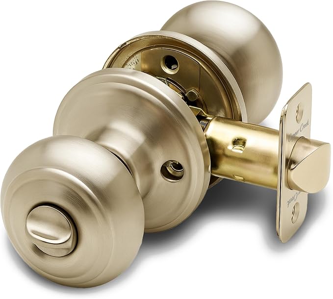 Copper Creek Colonial Privacy Interior Door Knob – ANSI Grade-3 Certified, Modern Heavy Duty Handle, Easy Install and Reversible for Bedroom, Bathroom and Closets – Polished Brass (1 Pack)