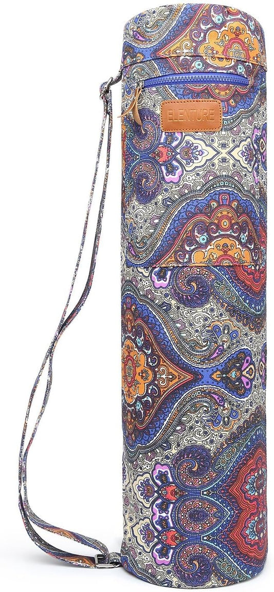 Canvas Yoga Mat Bag with Adjustable Strap & Pockets, Full-Zip Travel Gym Tote for Women & Men, Fits 1/4" & 1/3" Thick Mats, Lightweight Carrier for Yoga, Studio, Workout, Outdoor Use