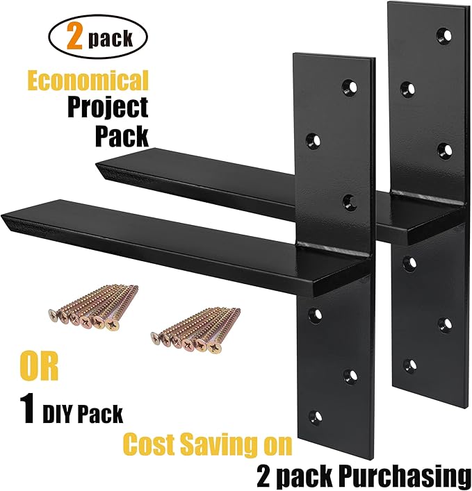 Free Hanging T Shelf Bracket, Solid Heavy Duty Steel Knee Wall Hidden Granite Countertop Support Floating Bracket Hardware, Universal ,1 Count,12 Inch , DIY Projects , Screws Included