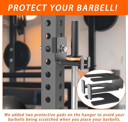 Barbell Holder for 2x2 & 3x3 Power Racks, No Drilling Required – Heavy-Duty Steel Barbell Storage Rack with Protective Padding, Fits 5/8''-1'' Holes – Secure & Space-Saving Gym Equipment Organizer
