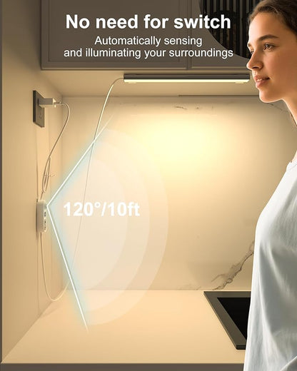 ASOKO Motion Sensor Dimmable Led Under Cabinet Lighting,12 inches Plug in Led Counter Light Bars, 2700K Warm White Light Bar for Kitchen/Closet/Wardrobe/Shelf/Desk/Display Case