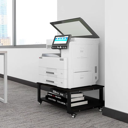 Natwind 2 Tier Laser Printer Stand,23.6''x23.6'' Large Printer Table,Copier Stand with Wheels, Heavy Duty Rolling Printer Cart with Paper Storage Shelf for Home Office (Black)