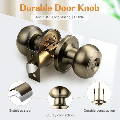 Probrico Bed/Bath Keyless Privacy Interior Door Knobs, Antique Brass Door Knobs 1 Pack