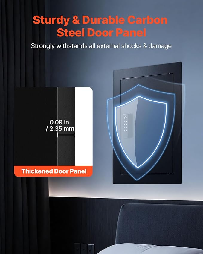 VEVOR Wall Safe, 3-Tier Hidden Wall Safe with Fingerprint, Password, Key & Turning Knob, Q235 Cold-Rolled Steel In-Wall Box with Adjustable Shelves & Key Holders for Money, Jewelry, Passport, Document