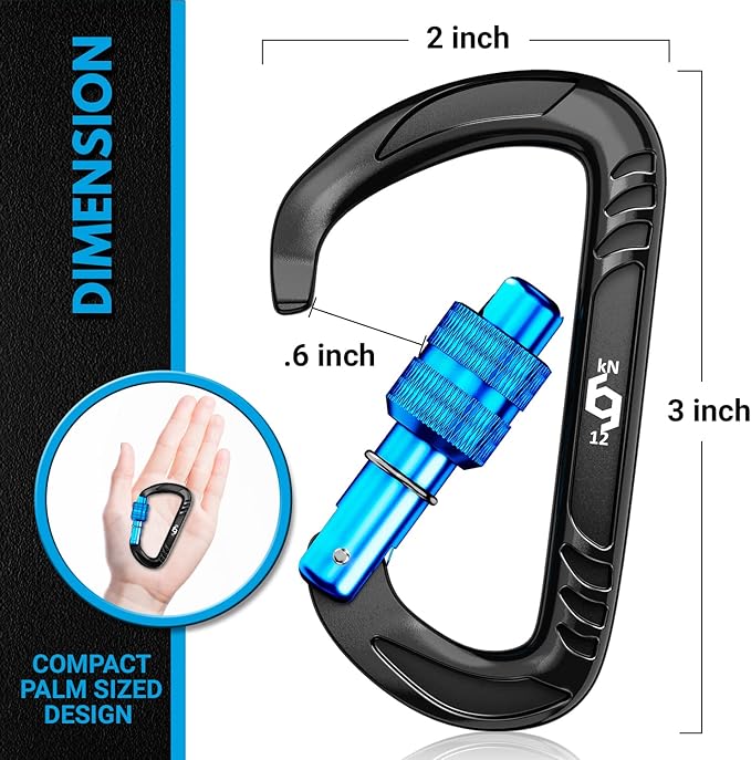12kN (2697 lbs) Heavy Duty Carabiner Clips, for Securing Pets, Outdoor, Camping, Hiking, Hammock, Dog Leash Harness, Keychains