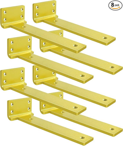 Floating Shelf Brackets 12 inch 8 Pack L Brackets for Shelves Gold Metal Heavy Duty Shelf Bracket for DIY Decorative with Mounting Hardware