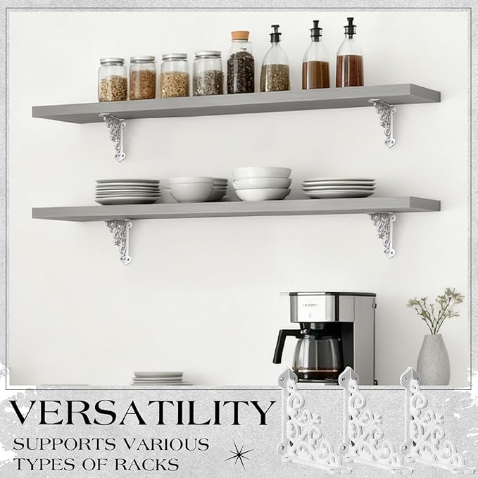 Blulu 4 Pack Antique Style Cast Iron Shelf Brackets Decorative Brackets 3 7/8" x 3 7/8" Wall Mount Shelving Bracket Heavy Duty Victorian Style Shelf(White)