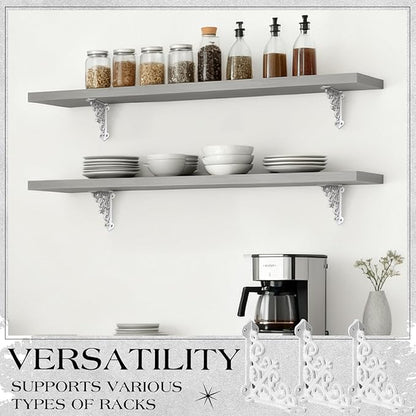 Blulu 4 Pack Antique Style Cast Iron Shelf Brackets Decorative Brackets 3 7/8" x 3 7/8" Wall Mount Shelving Bracket Heavy Duty Victorian Style Shelf(White)