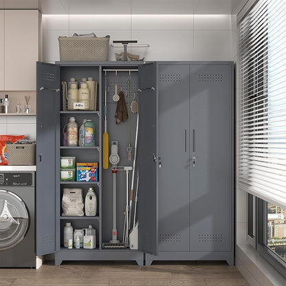 Lockable Storage Cabinet,Metal Garage Storage Cabinets with Doors,Steel Utility Closet Cabinet with Adjustable Shelves,Locking Cabinet for Home,Garage,Gray