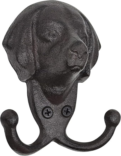 Cast Iron Wall Hooks - Rustic Dog Head Leash Holder, Wall Mount Coat Hooks, Heavy Duty Double Key Hook, Decorative Vintage Hanger for Entryway, Mudroom, Farmhouse Animal Decor 1 Pack