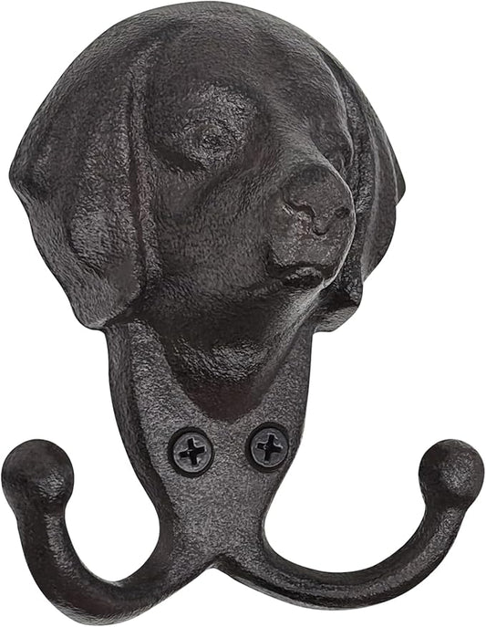 Cast Iron Wall Hooks - Rustic Dog Head Leash Holder, Wall Mount Coat Hooks, Heavy Duty Double Key Hook, Decorative Vintage Hanger for Entryway, Mudroom, Farmhouse Animal Decor 1 Pack