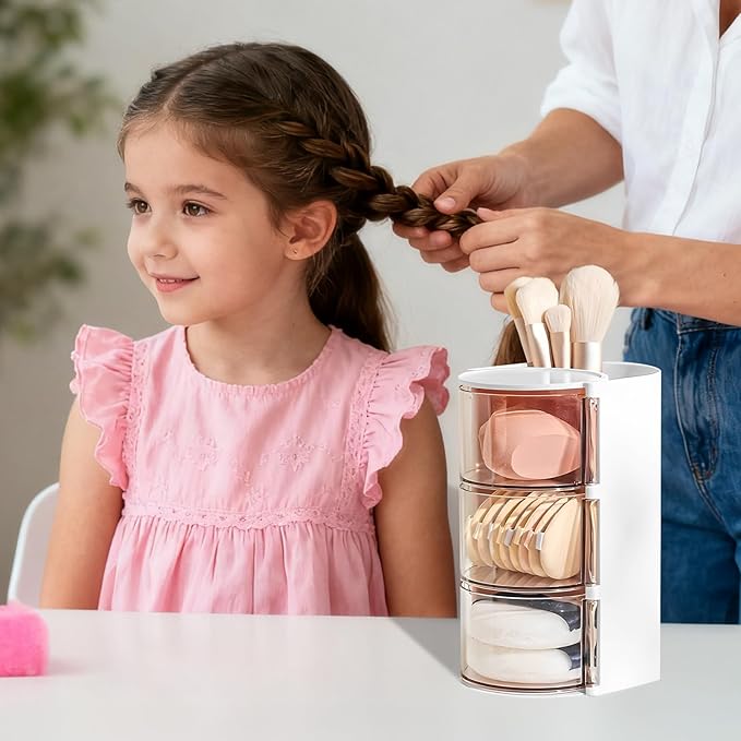 Hair Accessory Organizer & Hair Brush Holder, 3-Layer Clear Hair Accessories Organizer Rotatable Small Jewelry Box for Clip Earring Necklaces, The Latest Gift for A Girl. (white) Hair Caddy