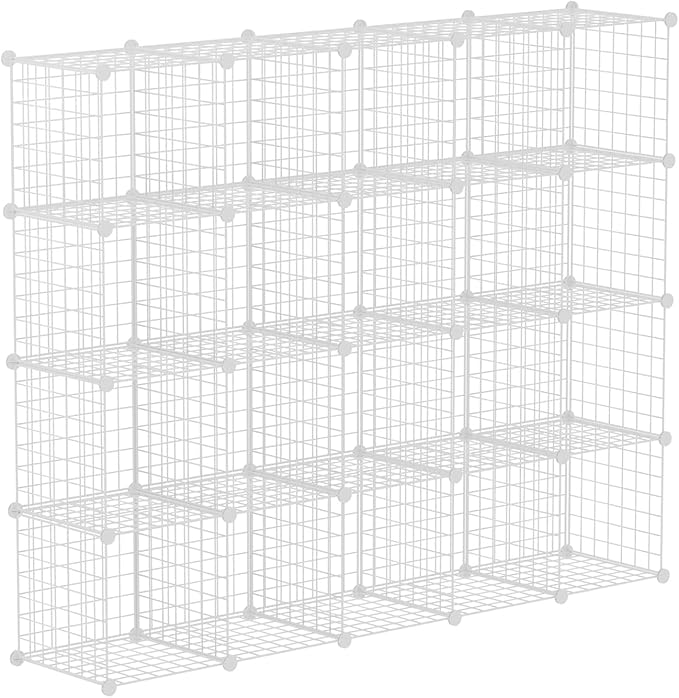HUBSON Wire Cube Storage Organizer, Book/Toy/Craft/Potted Plants and petCloset Organizers and Storage Shelves, 20-Cube Freely Combinable Metal Grids Storage Shelf, White Iron