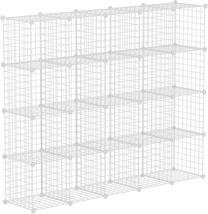 HUBSON Wire Cube Storage Organizer, Book/Toy/Craft/Potted Plants and petCloset Organizers and Storage Shelves, 20-Cube Freely Combinable Metal Grids Storage Shelf, White Iron