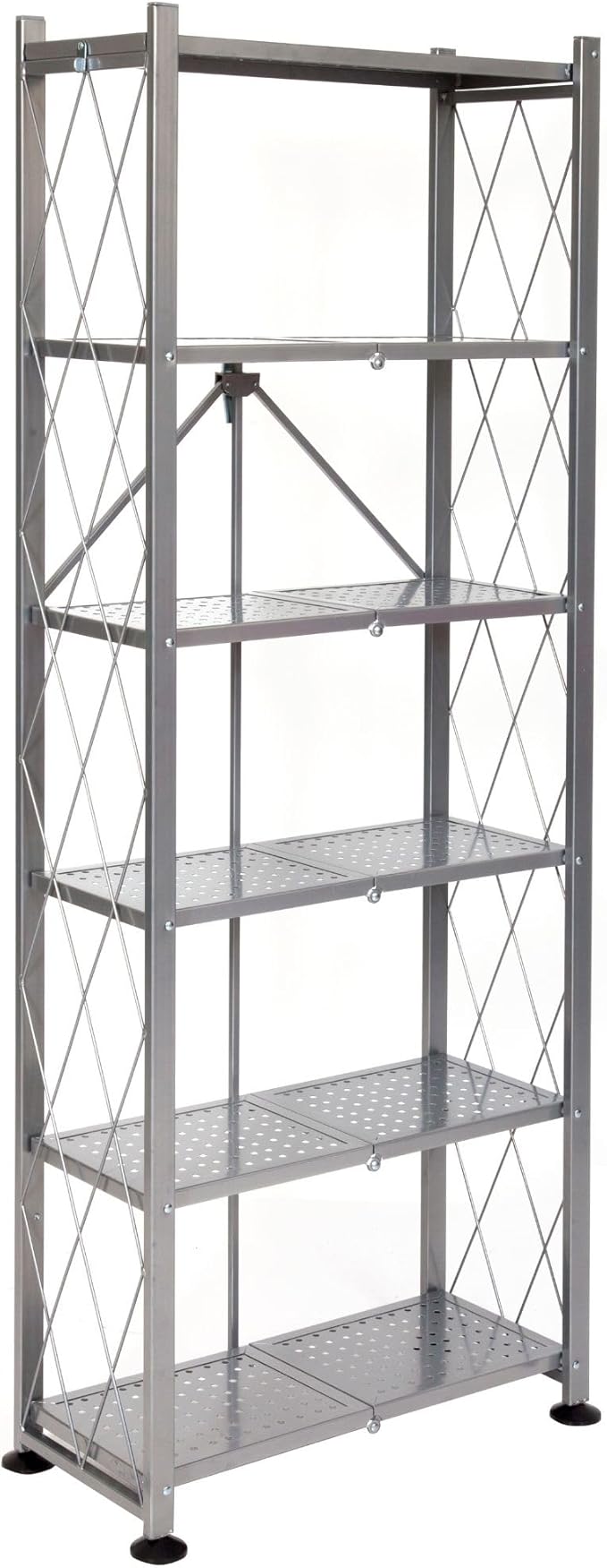 Origami RB Foldable 6 Tier Storage Rack with Wheels, Tall/Slim Model, Silver, Renewed