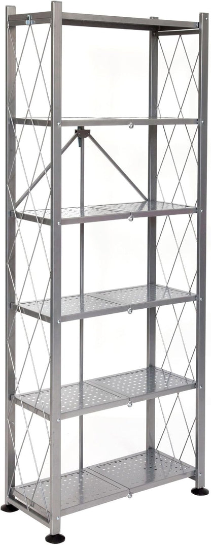 Origami RB Foldable 6 Tier Storage Rack with Wheels, Tall/Slim Model, Silver, Renewed