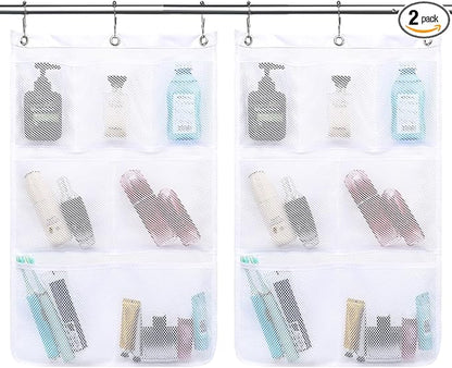Hanging Mesh Shower Caddy for Bathroom - Quick Drying Portable Shower Organizer with Multiple Pockets for Soap,Shampoo and Cruise Ship Essentials Saving Bathroom Storage,White,2 Pack