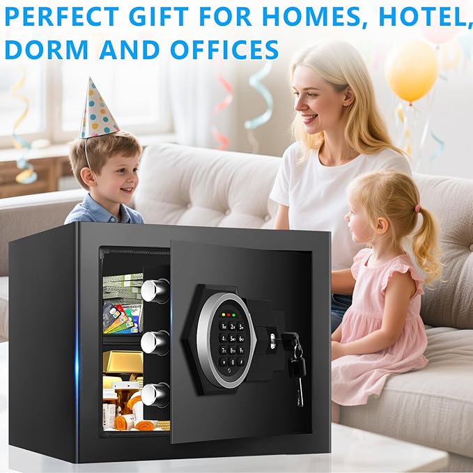1.3 Cub Small Safes for Home Use Fire and Water Proof, Anti-Theft Digital Security Safe Box With Combination Lock, Smart Alarm System & Removable Shelf, Anti-Theft Fireproof Safe for Cash Documents