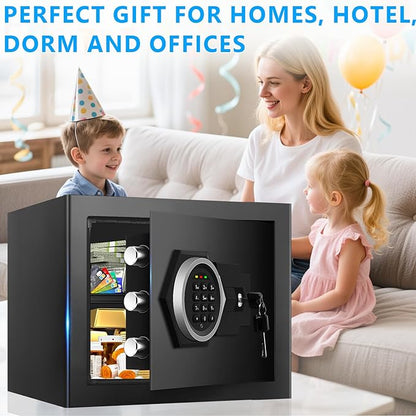 1.3 Cub Small Safes for Home Use Fire and Water Proof, Anti-Theft Digital Security Safe Box With Combination Lock, Smart Alarm System & Removable Shelf, Anti-Theft Fireproof Safe for Cash Documents