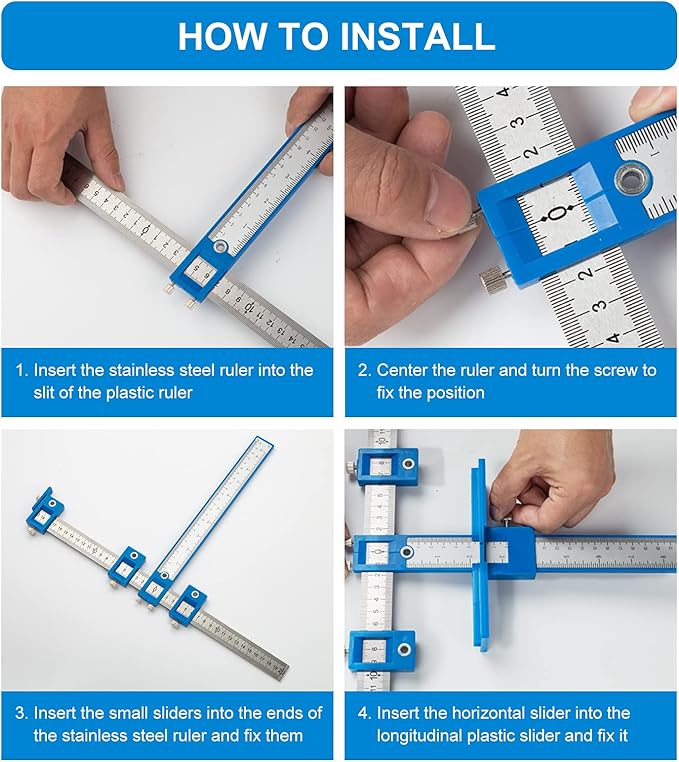 Cabinet Hardware Jig, Punch Locator Drill Guide,Wood Drilling Dowelling Guide for Installation of Handles Knobs on Doors and Drawer, Cabinet Template Tool for Handles and Pulls