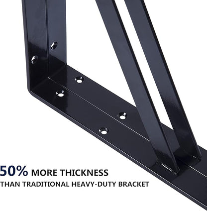 12-Pack 18 Inch Heavy Duty Shelf Brackets, Thicken Wall Bracket for Garage Floating Storage Shelves, Black Powder-Coated Steel