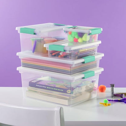 Sterilite 12-Pack Clip Box, Stackable Clear Plastic Bins with Latching Lids, Mini - Writing, Arts or Crafts Supplies Storage Containers for Home, Office, Classroom and Workshop Organization