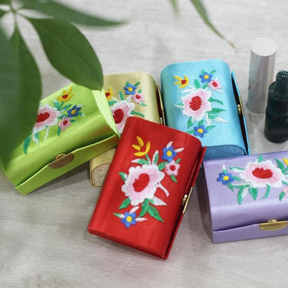 MIAO JIN 4PCS Lipstick Case with Mirror Lipstick Holder Storage Case Mini Portable Embroidery Jewelry Cosmetic Case (Random Color)