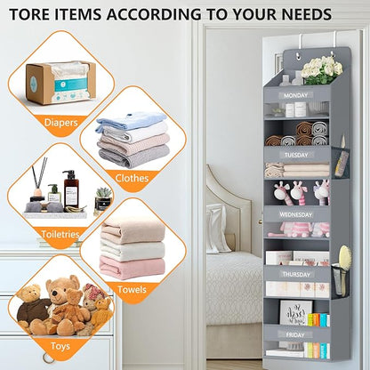 VERONLY Over The Door Organizer Storage, 5 Shelf Hanging Organizer with 4 Large Capacity Pockets, Anti Tilt 44 lb Load Behind Door Organizer for Bedroom, Bathroom, Pantry, Nursery