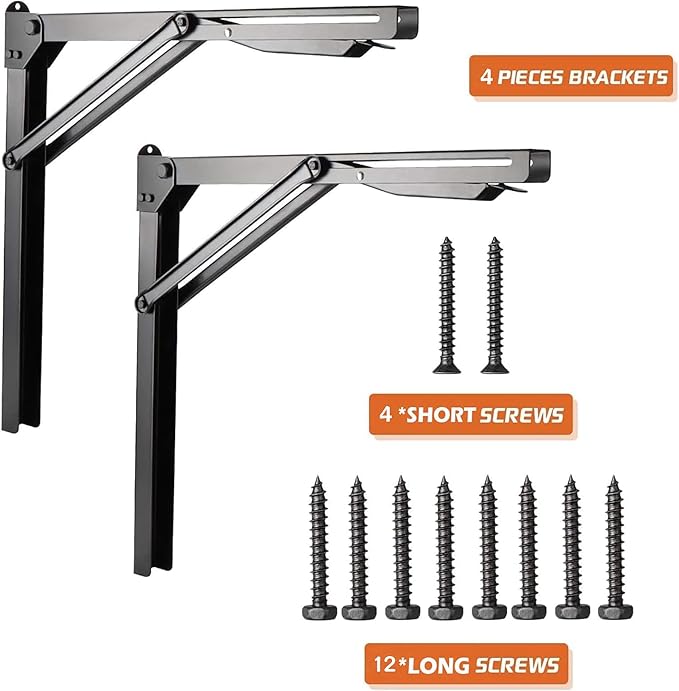Ultrawall Folding Shelf Brackets, Heavy Duty Collapsible Shelf Bracket, 18 Inch Sturdy Table Brackets, Max Load 550lb, 4Pcs
