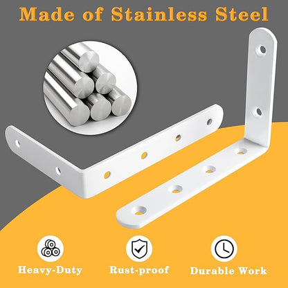 Alise 4mm-Thicker Heavy Duty Stainless Steel Bracket Floating Shelf Brackets Corner Brace Support 6x4 Inch,4 Pcs White Finish
