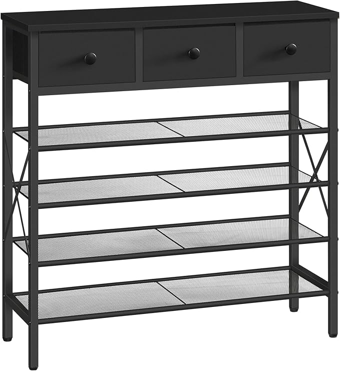 5-Tier Shoe Rack with 3 Drawers, Metal Shoe Organizer for 20 Pairs with Storage Shelves and Wooden Top, for Entryway, Hallway, Foyer, Closet, Black SS35BB