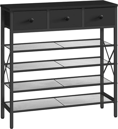5-Tier Shoe Rack with 3 Drawers, Metal Shoe Organizer for 20 Pairs with Storage Shelves and Wooden Top, for Entryway, Hallway, Foyer, Closet, Black SS35BB
