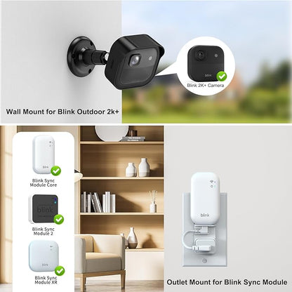 Blink Camera Mount for Outdoor 2K+, 3 Pack Protective Housing and 360° Adjustable Bracket, Snap-On Case for Easy Battery Change, Cable Management Blink Sync Module Mount(Black)