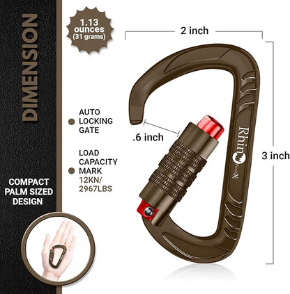 12kN (2697 lbs) Heavy Duty Carabiner Clips, for Securing Pets, Outdoor, Camping, Hiking, Hammock, Dog Leash Harness, Keychains