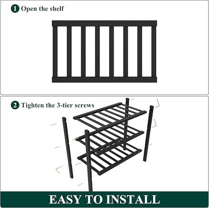Smiry Bamboo Shoe Rack for Closet, 3 Tier Small Wooden Stackable Shoe Organizer, Free Standing Shoes Storage Shelf for Entryway, Front Door Entrance, Black