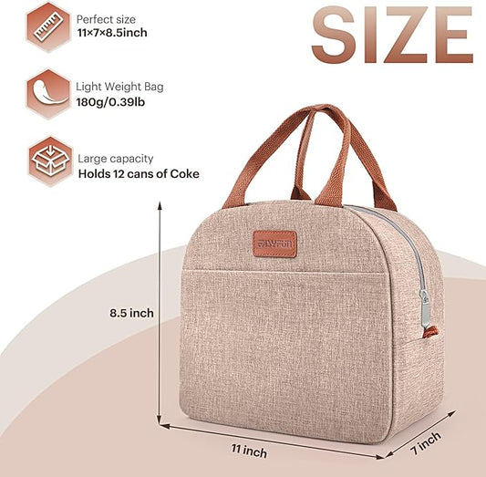 Lunch Bag for Women & Men Adult Insulated Lunch Box, Small Leakproof Cooler Food Lunch Containers Reusable High Capacity Lunch Tote Bags for Work, Travel, Outdoor (KHAKI)