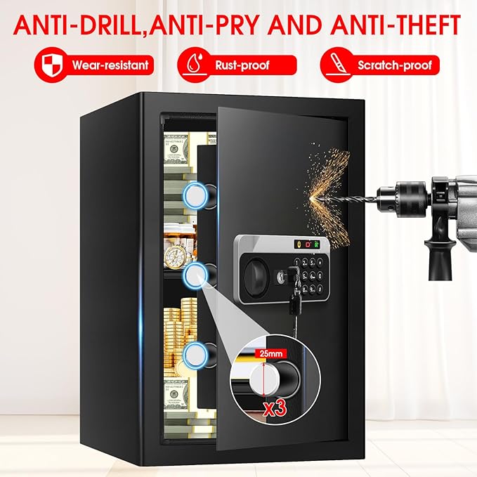 3.3 Cuft Large Fireproof Safe for Home, Security Safe Box Fireproof Waterproof with Digital Keypad, Removable Shelves and Alarm System, Anti-theft Personal Safes for Home Use Fire and Water Proof