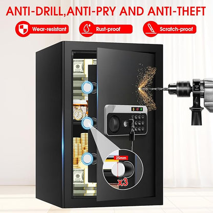 3.3 Cuft Large Fireproof Safe for Home, Security Safe Box Fireproof Waterproof with Digital Keypad, Removable Shelves and Alarm System, Anti-theft Personal Safes for Home Use Fire and Water Proof