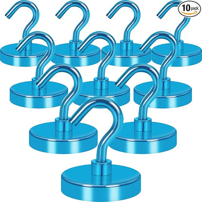 Neosmuk Magnetic Hooks, Heavy Duty 130lb+ Strong Magnet Hook for Cruise Cabins, Cruise Ship Essentials for Hanging, Metal Wall Refrigerator Hangers (RoyalBlue, 10 Pack)