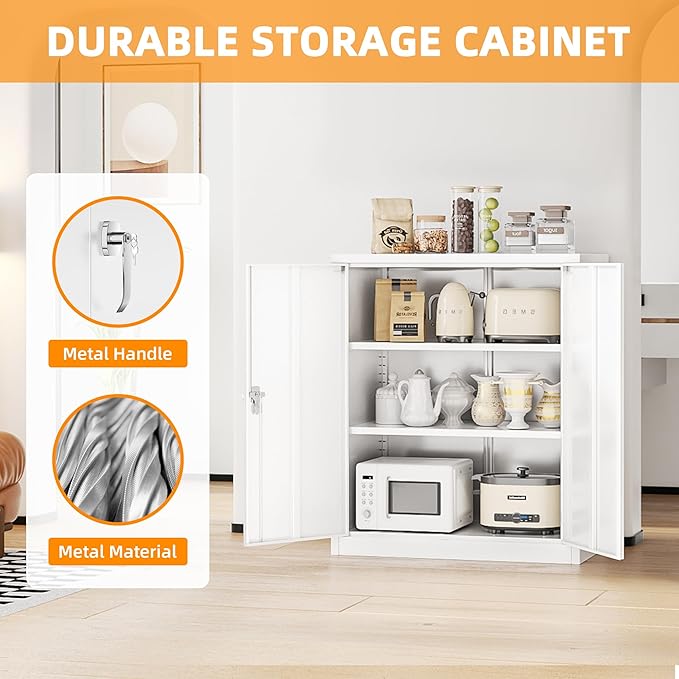 INTERGREAT Metal Storage Cabinet with Doors and Shelves,Lockable Storage Cabinet for Office,36”White Metal Utility Cabinet Garage Cabinets for Home Office, Garage, Kitchen, Shop