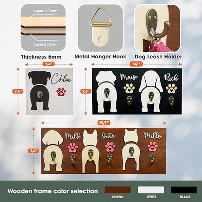 Personalized Dog Leash Holder Wall Mount, Custom Dog Butt Harness Wall Hanger Organizer with Name, Hooks for Leashes, Collars, Keys, Funny Leash Rack for Entryway, Gift for Pet Lovers, Home Décor