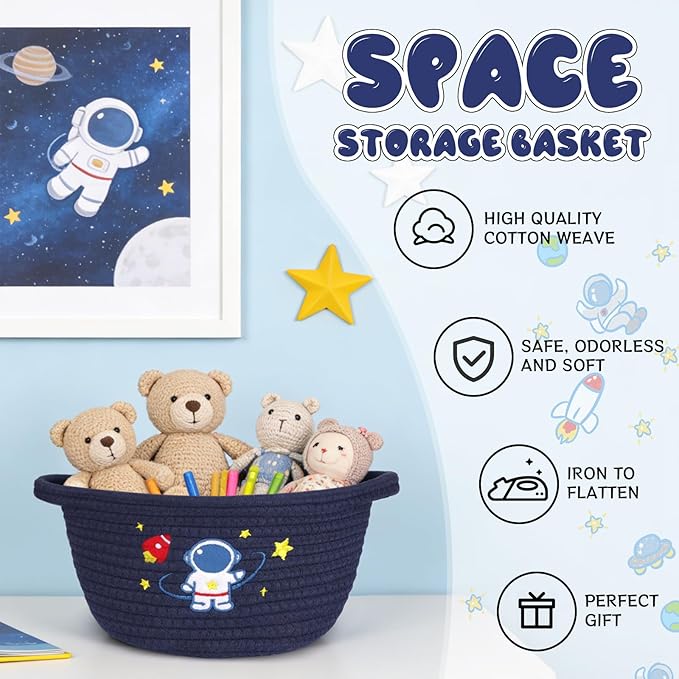 Space Storage Basket, Woven Basket with Handle Small Laundry Basket Organizer for Baby Shower, Blanket, Shelf, Cat Dog Toy Organizer, Gifts Empty, 9"x9"x5" Baskets for Organizing