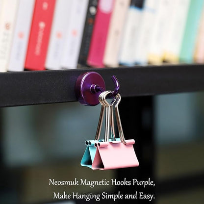 Neosmuk Magnetic Hooks, Heavy Duty 85lb+ Strong Magnet Hook for Cruise Cabins, Cruise Ship Essentials for Hanging, Metal Wall Refrigerator Hangers (Purple, 10 Pack)