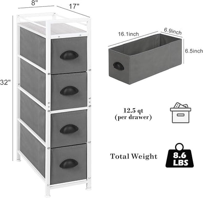 HAITRAL Narrow Dresser - 4 Drawers Slim Fabric Storage Cabinet - Vertical Standing Storage Chest - Gaps Tower Organizer with Removable Drawers and Wooden top for Laundry,Closet,Living Room,Entryway